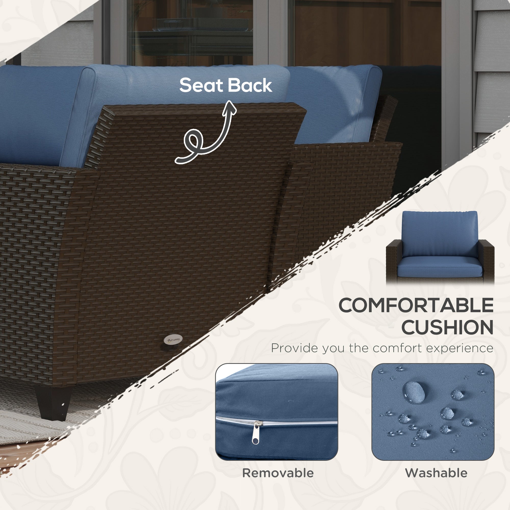 5-Piece Patio Furniture Set with PE Three-Seater Sofa