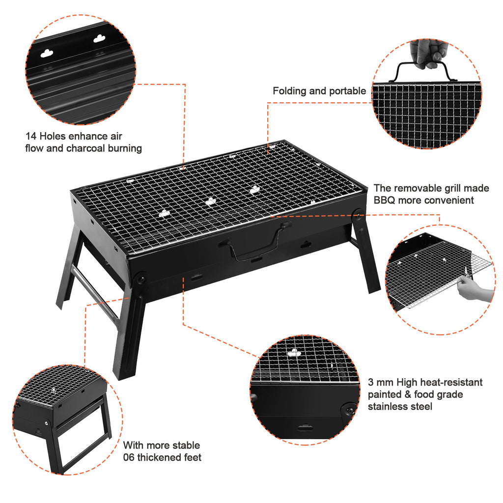 1Pc Portable BBQ Grill Foldable Charcoal Grill Lightweight Smoker Grill For Camping Picnics Garden Grilling