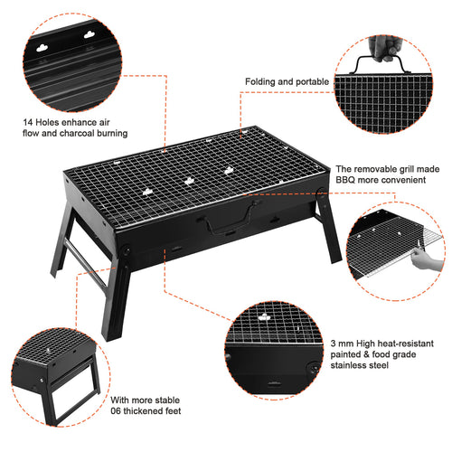 1Pc Portable BBQ Grill Foldable Charcoal Grill Lightweight Smoker Grill For Camping Picnics Garden Grilling