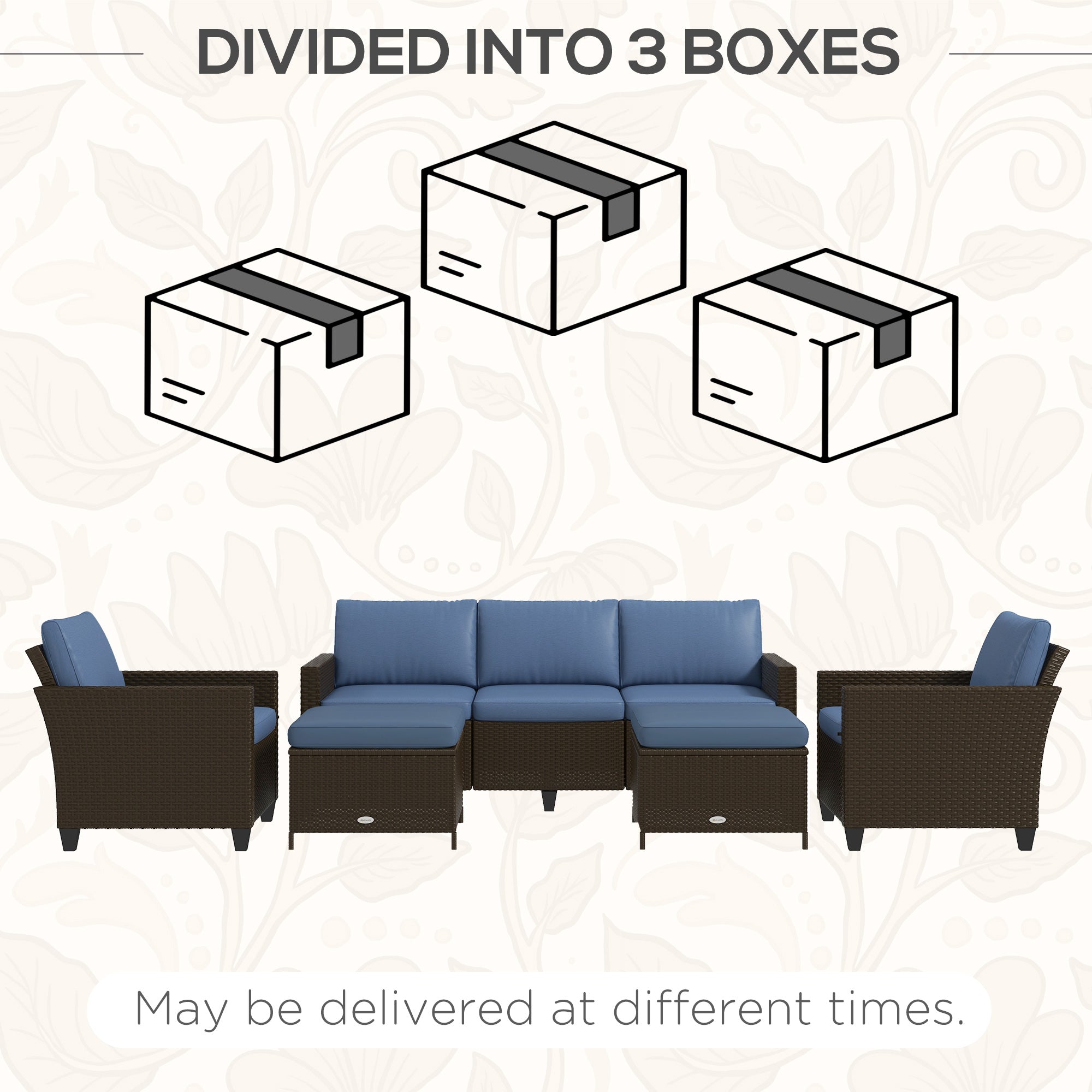 5-Piece Patio Furniture Set with PE Three-Seater Sofa