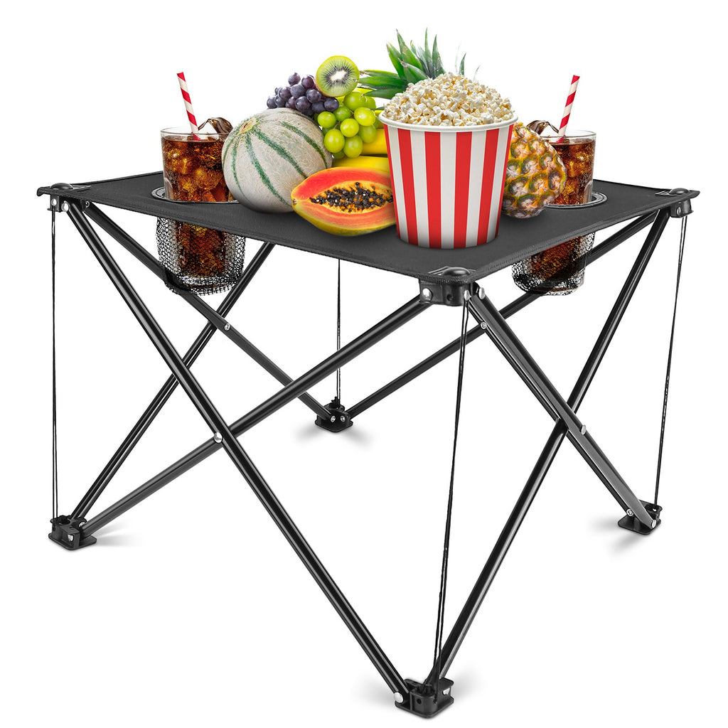 1Pc Foldable Camping Table Portable Picnic Table Lightweight Travel Desk With Cup Holder Carrying Bag
