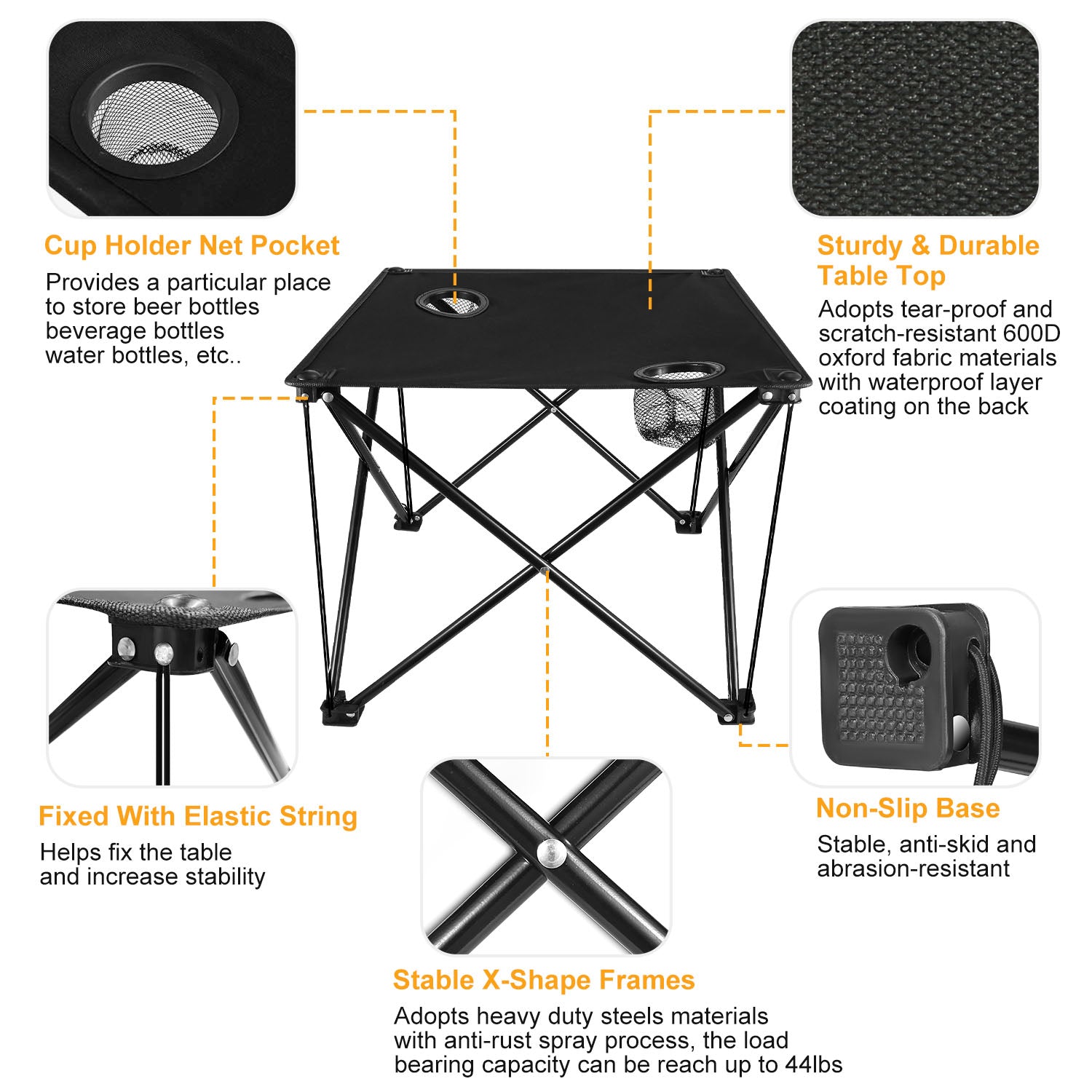 1Pc Foldable Camping Table Portable Picnic Table Lightweight Travel Desk With Cup Holder Carrying Bag