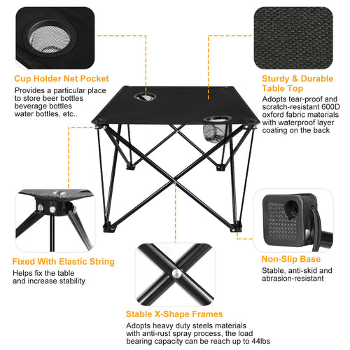 1Pc Foldable Camping Table Portable Picnic Table Lightweight Travel Desk With Cup Holder Carrying Bag