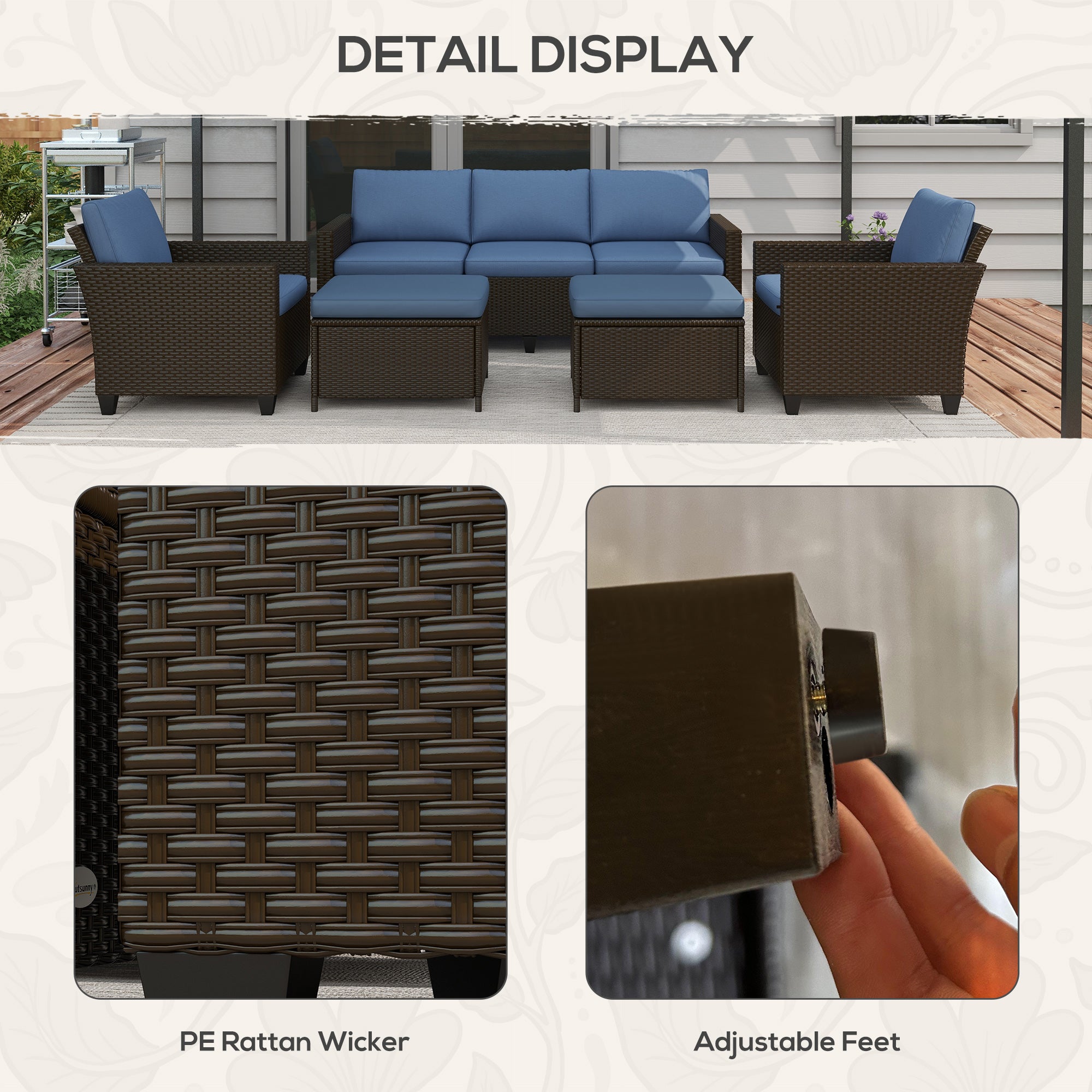 5-Piece Patio Furniture Set with PE Three-Seater Sofa