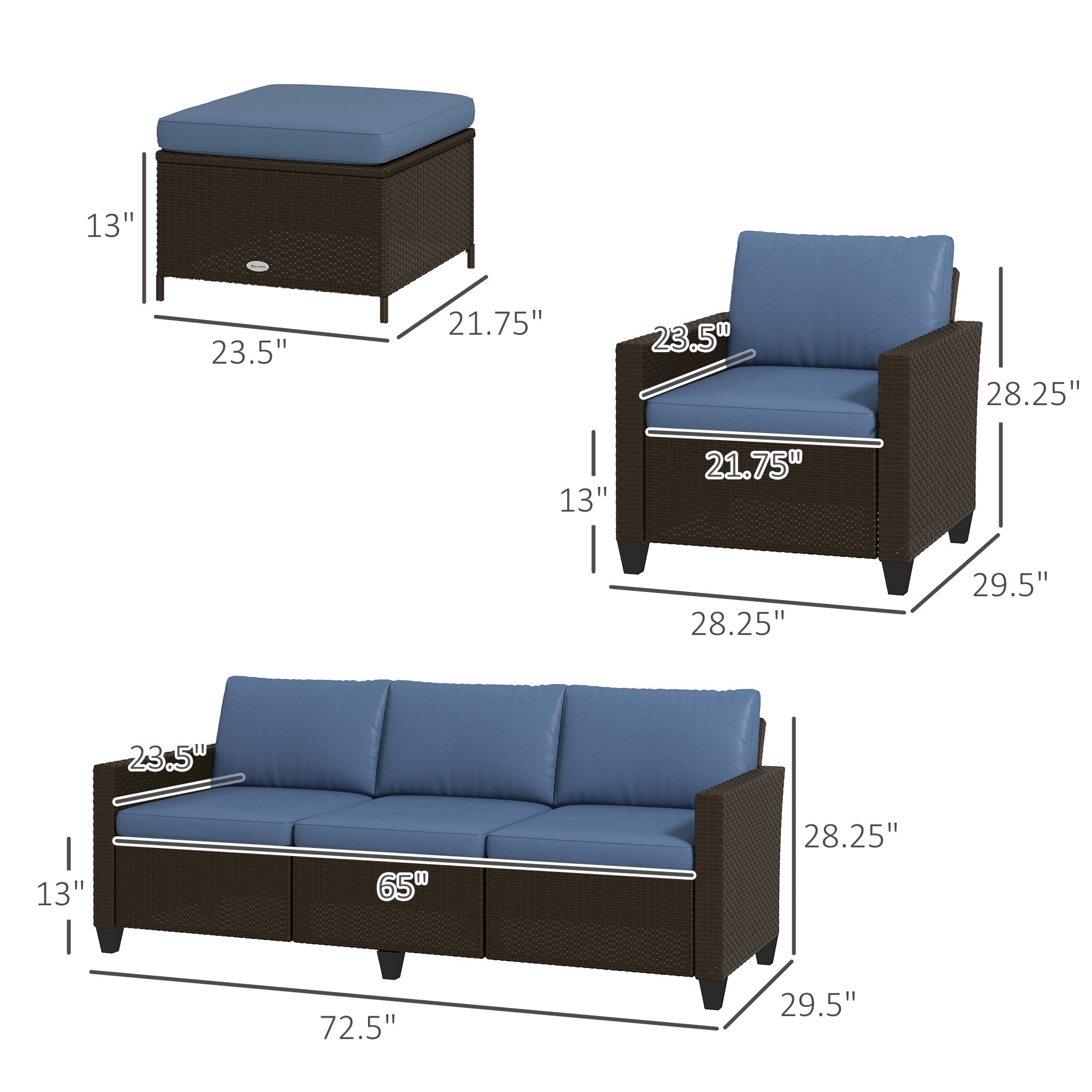 5-Piece Patio Furniture Set with PE Three-Seater Sofa